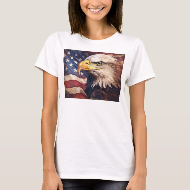 American Flag with Bald Eagle Head T Shirt (Framsida)