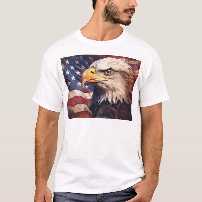 American Flag with Bald Eagle Head T Shirt (Framsida)