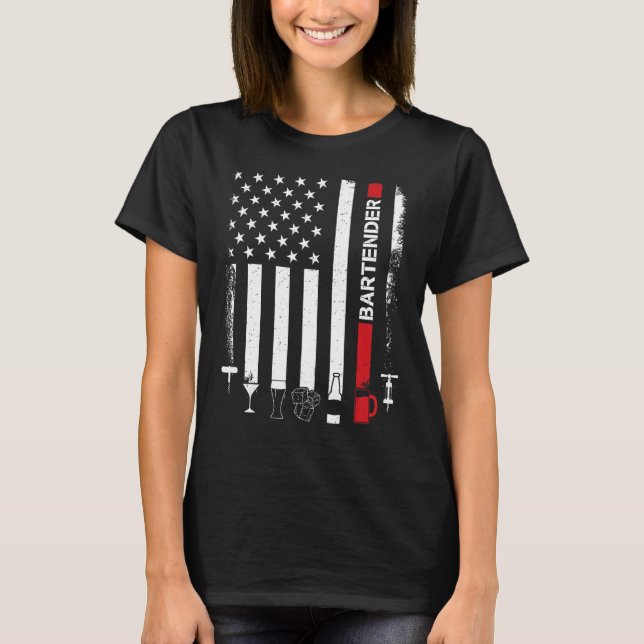 American Flag With Bartender  For Women Men T Shirt (Framsida)