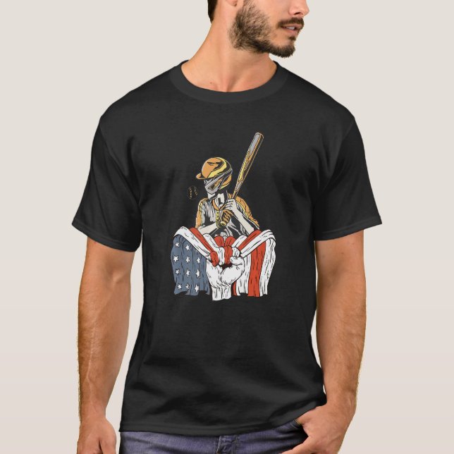 American Flag with Baseball player Premium T Shirt (Framsida)
