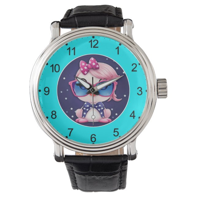 American Flag with Flamingo Cartoon-69680 Armbandsur (Framsida)