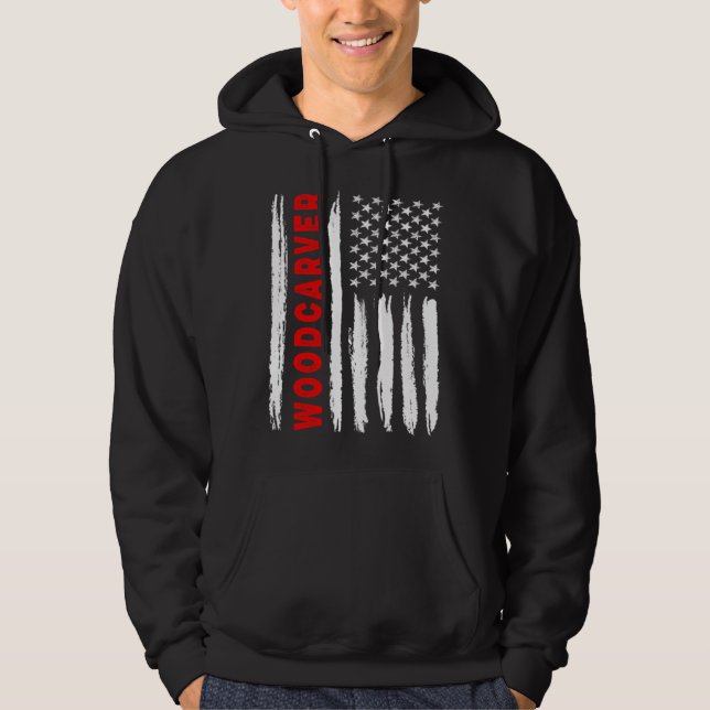 American Flag Woodcarver US USA Flag Hoodie (Framsida)