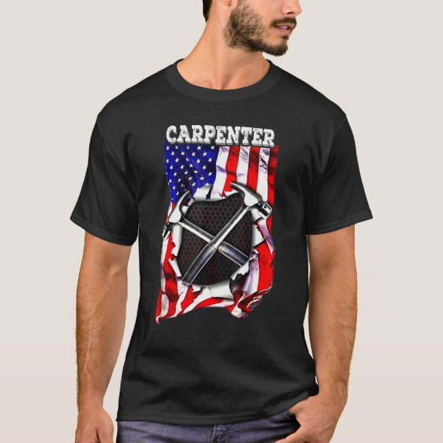American Flag Woodworking  Carpenter Wood Working T Shirt (Framsida)