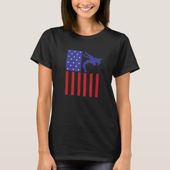 American Flag Wrestling Wrestler Wrestling Fan 3 T Shirt (Framsida)