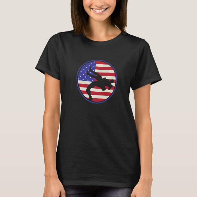 American Flag Wrestling Wrestler Wrestling Fan  7 T Shirt (Framsida)