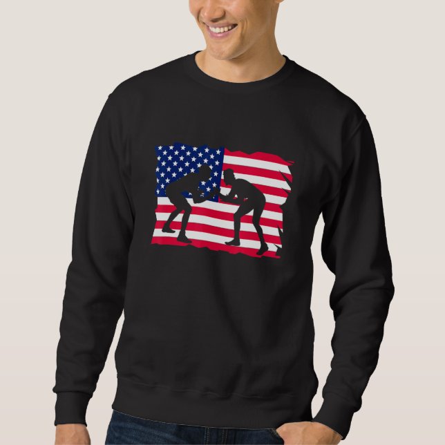 American Flag Wrestling Wrestler Wrestling Fan Lång Ärmad Tröja (Framsida)