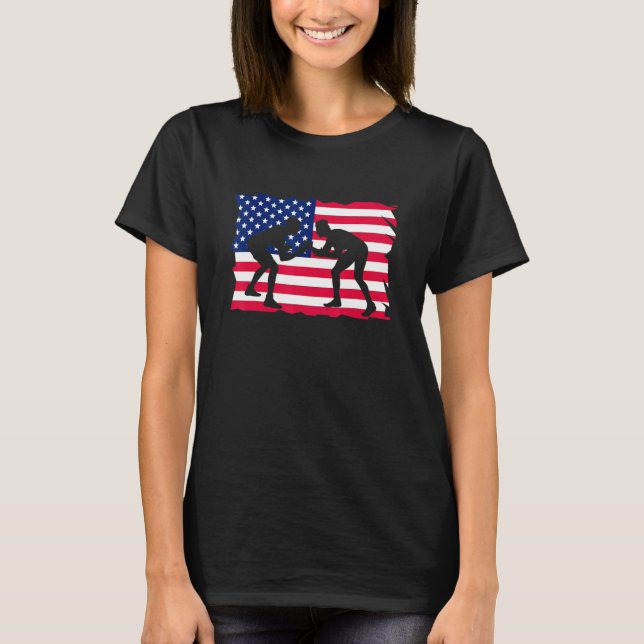 American Flag Wrestling Wrestler Wrestling Fan T Shirt (Framsida)
