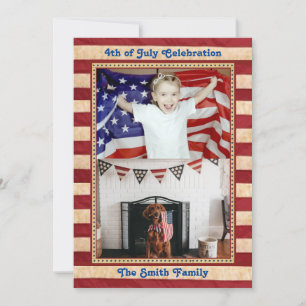 American Flagga 2 Family Photo 4th of JULY Celebra Inbjudningar