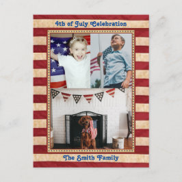 American Flagga 3 Family Photo 4th of JULY Celebra Inbjudan Vykort