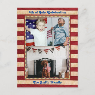 American Flagga 3 Family Photo 4th of JULY Celebra Inbjudan Vykort