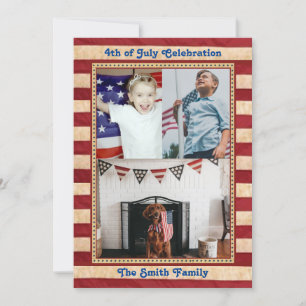 American Flagga 3 Family Photo 4th of JULY Celebra Inbjudningar