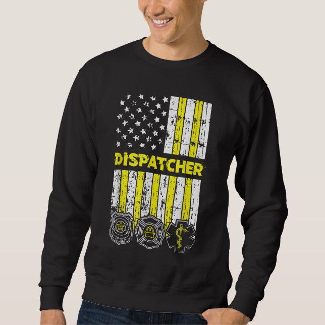 American Flagga 911 Operator Dispatch-er Police Fi Lång Ärmad Tröja (Framsida)