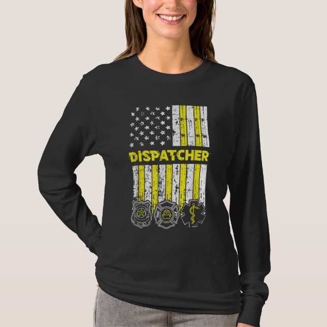 American Flagga 911 Operator Dispatch-er Police Fi T Shirt (Framsida)
