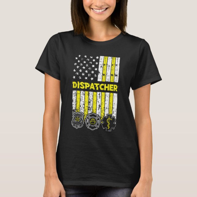 American Flagga 911 Operator Dispatch-er Police Fi T Shirt (Framsida)