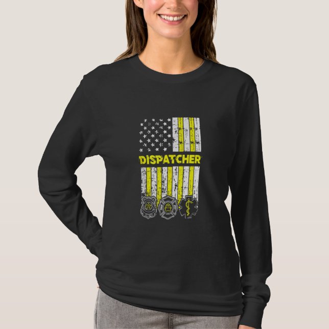 American Flagga 911 Operator Dispatch Er Police Fi T Shirt (Framsida)