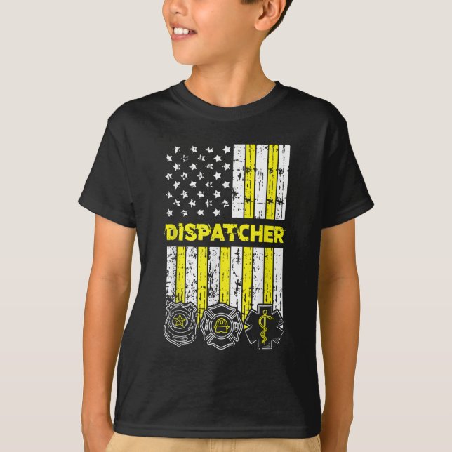 American Flagga 911 Operator Dispatch-er Police Fi T Shirt (Framsida)