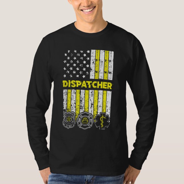 American Flagga 911 Operator Dispatch-er Police Fi T Shirt (Framsida)