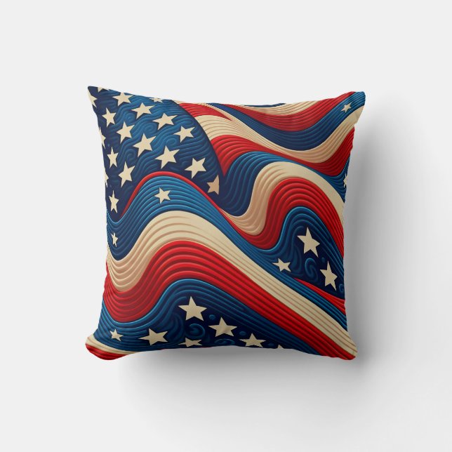 American Flagga A Wave Patriotic Kudde (Framsida)