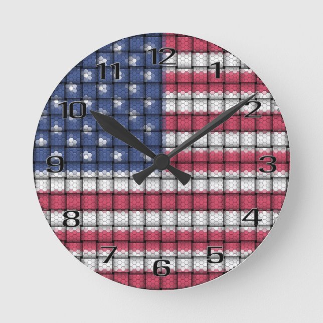 American Flagga Acrylic Wall Clock Rund Klocka (Framsida)
