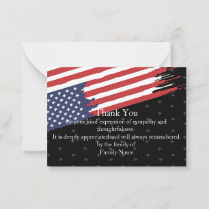 American Flagga After Funeral Tack You Card Anteckningskort