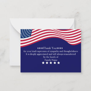 American Flagga After Funeral Tack You Card Anteckningskort