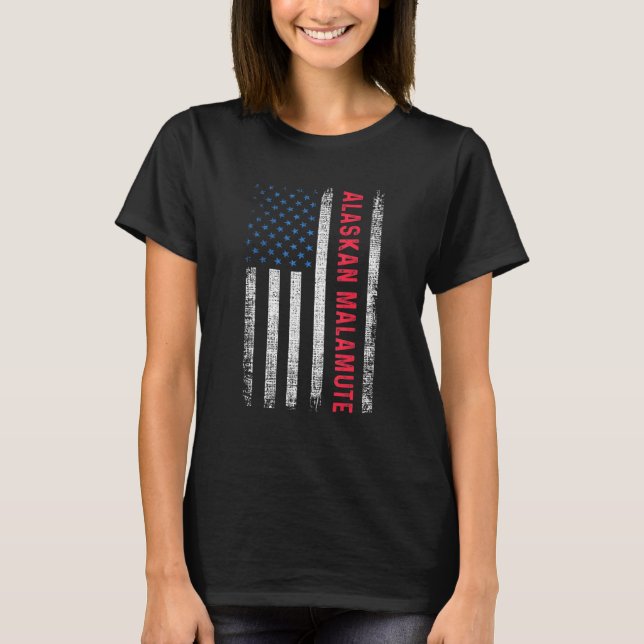 American Flagga Alaska Malamute T Shirt (Framsida)