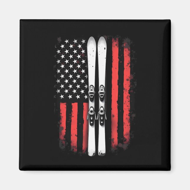 American Flagga Alpine Skiing Skier Magnet (Framsidan)