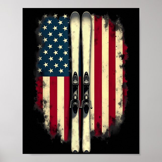 American Flagga Alpine Skiing Skier Poster (Framsidan)