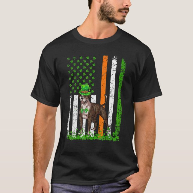 American Flagga American Bulldog Hund St Patricks  T Shirt (Framsida)