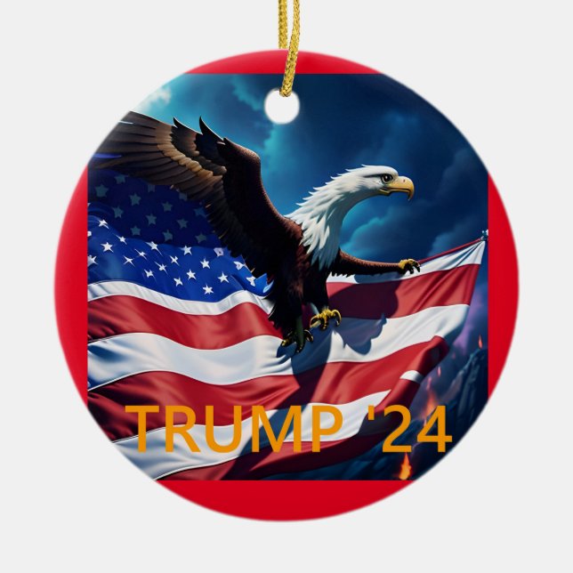 American Flagga American Eagle TRUMP 2024 Julgransprydnad Keramik (Framsidan)