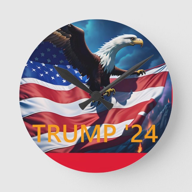 American Flagga American Eagle TRUMP 2024 Rund Klocka (Framsida)