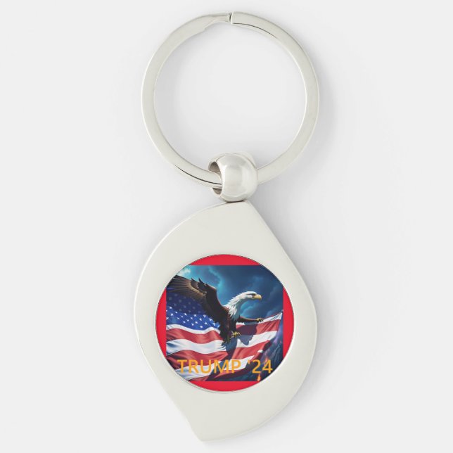 American Flagga American Eagle TRUMP 2024 Swirl Silverfärgad Nyckelring (Framsidan)
