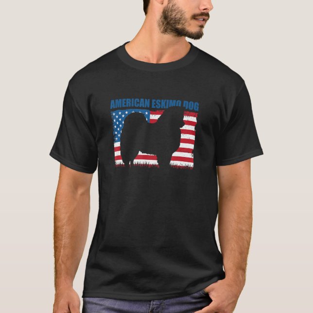 American Flagga American Eskimo for Hund T Shirt (Framsida)
