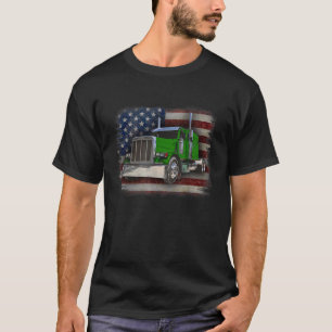 American Flagga and Grönt Big Rig Patriotic Trucke T Shirt