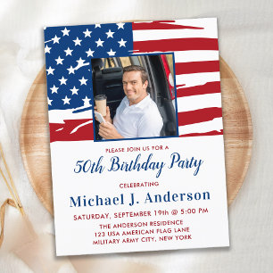 American Flagga Anpassningsbar Photo Military Föde Inbjudan Vykort