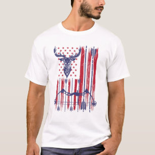 American Flagga Archery Bow Hjort Bowhunting Hunti T Shirt