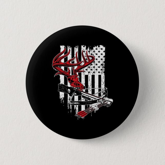 American Flagga Archery Bow Hunting Hjort Skull Cr Knapp (Framsida)