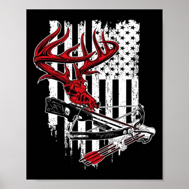 American Flagga Archery Bow Hunting - Hjort Skull  Poster (Framsidan)