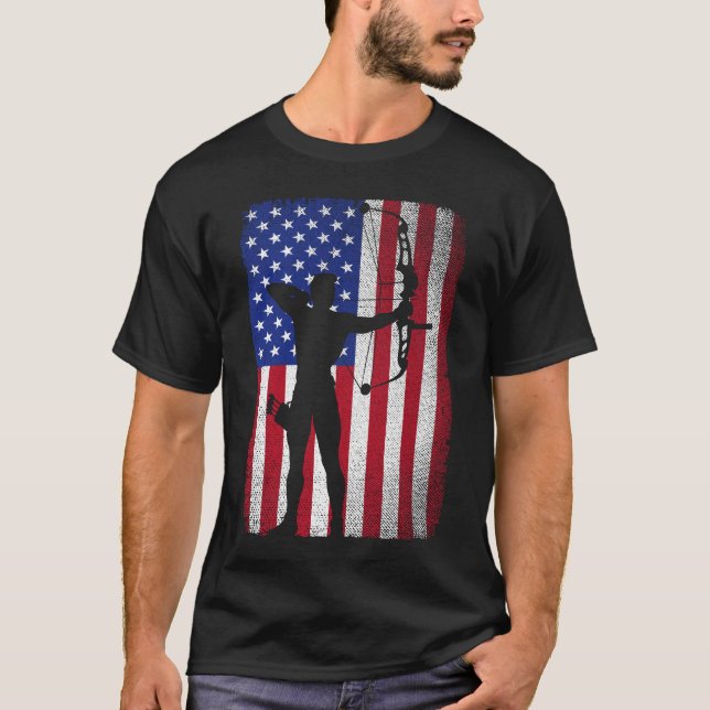 American Flagga Archery Bowhunting for Archer Hunt T Shirt (Framsida)