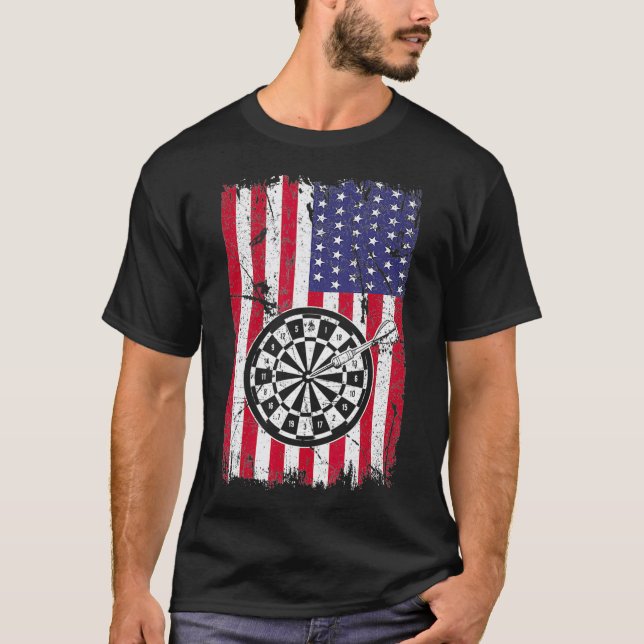 American Flagga art Board Shirt USA Darts League T Shirt (Framsida)