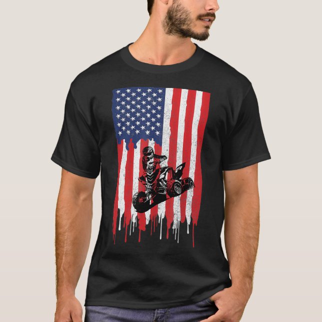 American Flagga ATV Four Wheeler Quad Bike Brap T Shirt (Framsida)