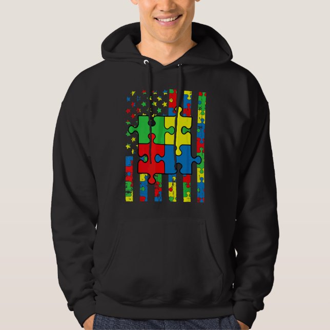 American Flagga Autism Awareness Pojke Girls Tod Hoodie (Framsida)