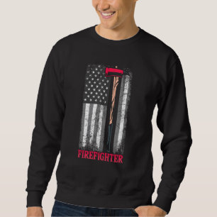 American Flagga Ax Thin Red Line Patriot Firefight Lång Ärmad Tröja