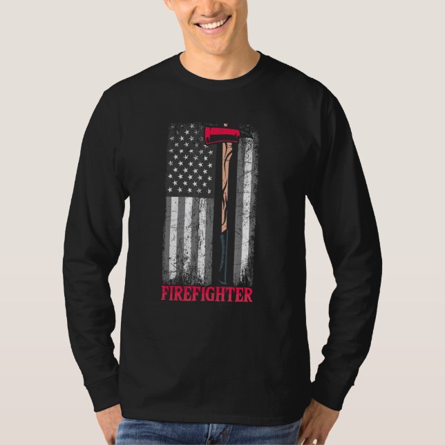 American Flagga Ax Thin Red Line Patriot Firefight T Shirt (Framsida)