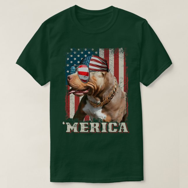American Flagga Bandana Pit Bull Dog Älskare Pitbu T Shirt (Design framsida)