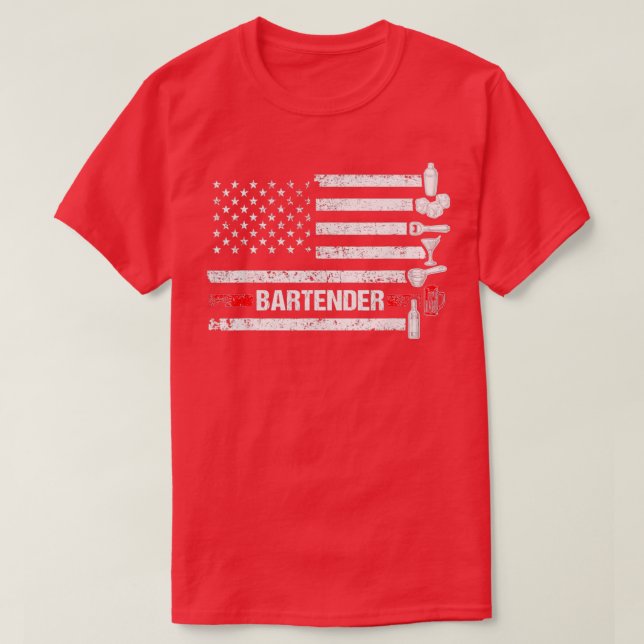 American Flagga Bartending Pub Working Bartender 2 T Shirt (Design framsida)