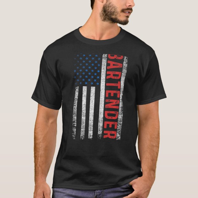 American Flagga Bartending Pub Working Bartender T Shirt (Framsida)