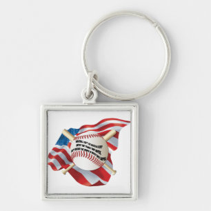 American Flagga Baseball Fyrkantig Silverfärgad Nyckelring