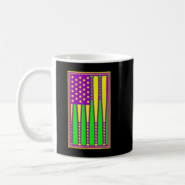 American Flagga Baseball Mardi Gras Carnival Masqu Kaffemugg (Vänster)