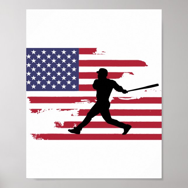 American Flagga Baseball Silhouette Baseball Playe Poster (Framsidan)